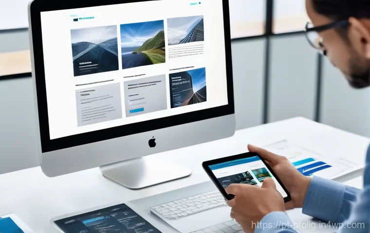 효과적인 포트폴리오 경력 디자인 요소 - **Prompt:** A dynamic, overhead shot of a young professional, dressed in smart casual business attir...