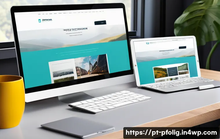 포트폴리오 경력 디자인에 대한 개인적 통찰 - A modern, clean digital portfolio website interface displayed on a laptop and smartphone screen, sho...