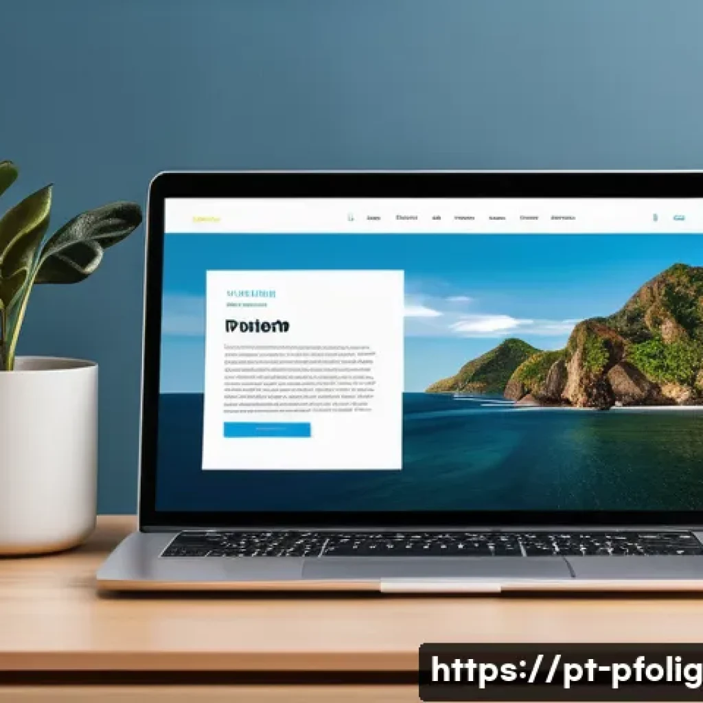 초보자를 위한 포트폴리오 경력 디자인 가이드 - A modern, sleek digital portfolio website interface displayed on a high-resolution laptop screen, fe...