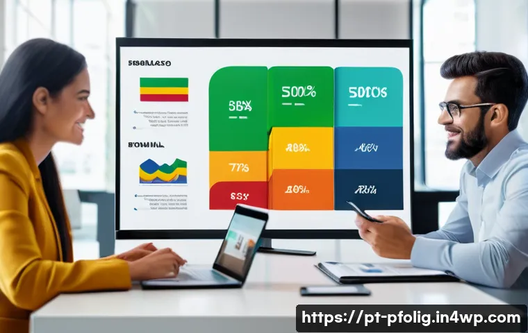 영업 직무에 맞춘 포트폴리오 경력 디자인 접근법 - A professional Brazilian sales portfolio presentation scene, featuring a modern office environment w...