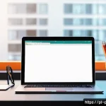 Home 22 포트폴리오 경력 디자인에서의 자기 보호 전략 - A modern digital artist’s workspace featuring a sleek laptop displaying a vibrant online portfolio w...