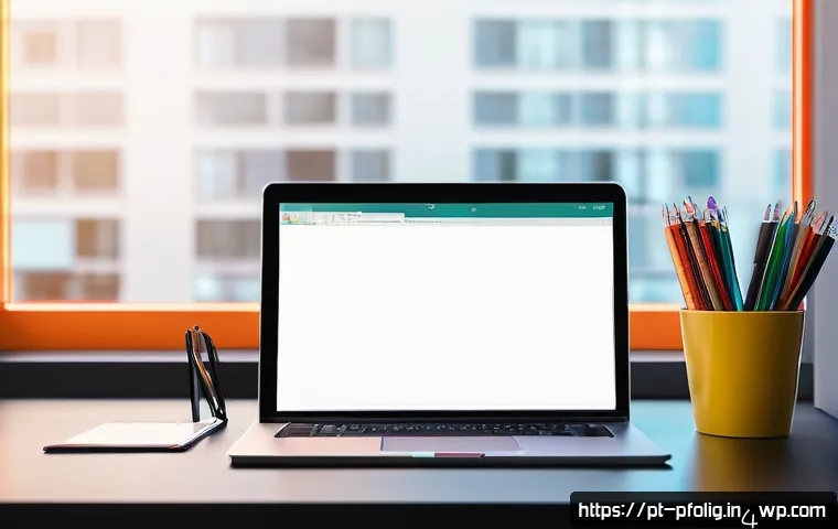 포트폴리오 경력 디자인에서의 자기 보호 전략 - A modern digital artist’s workspace featuring a sleek laptop displaying a vibrant online portfolio w...