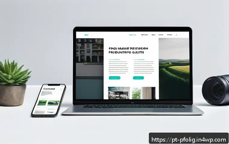 포트폴리오 경력 디자인의 필수 요소 정리 - A sleek, modern digital portfolio website layout displayed on a high-resolution laptop screen, featu...