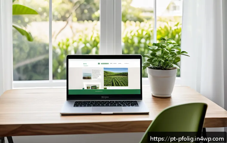 포트폴리오 경력 디자인의 심리적 준비 - A sleek, modern digital portfolio layout displayed on a high-resolution laptop screen in a cozy Braz...